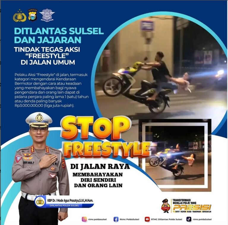 Cegah Bahaya Serius Ditlantas Polda Sulsel Dan Jajaran Tindak Tegas Aksi FREESTYLE Di Jalan Umum