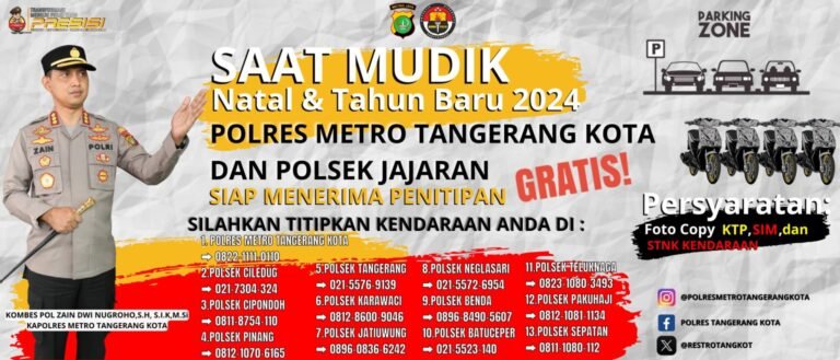 Aman Saat Mudik Natal dan Tahun Baru 2024, Polres Metro Tangerang Kota Buka Layanan Titip Kendaraan Gratis