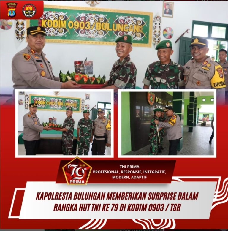 HUT TNI ke-79, Kapolresta Bulungan dan PJU Beri Suprise ke TNI, Berharap Sinergitas Semakin Kuat Dalam Menjaga Stabilitas Keamanan