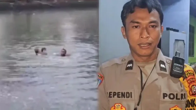 Luar Biasa Aksi Menegangkan Aipda Ependi Anggota Polsek Koja Selamatkan Anak Hampir Tenggelam Terbawa Arus Kali